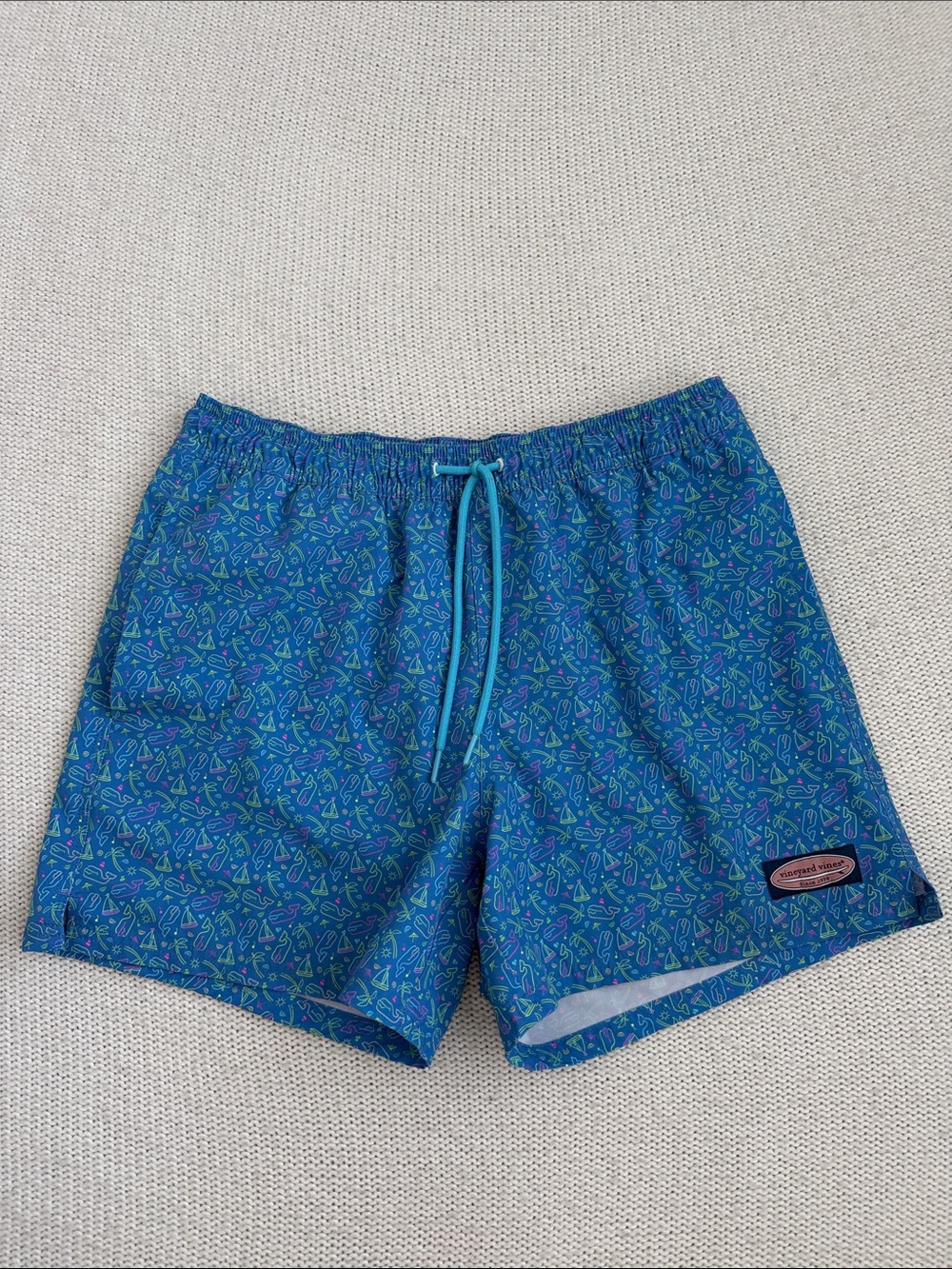 Vineyard Vines Chappy Swim Trunks Boat/Nautical Print Blue Size Small
